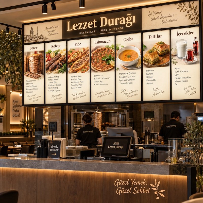 🍽️ Restoran ve Lokantalar İçin Işıklı Menü Tabelası Restoran, lokanta, kafe, fast food ve yeme içme