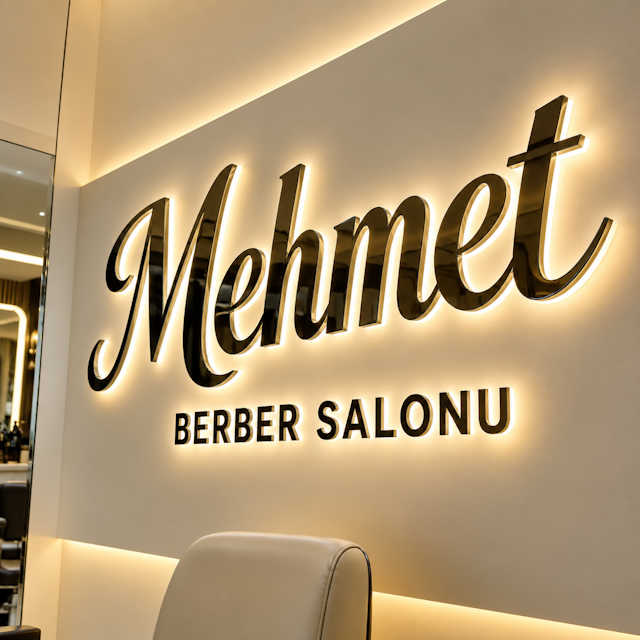 Paslanmaz harf kuaför tabelası modern tasarımda parlak metal harfler