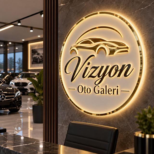 Modern oto galeri tabelası gece aydınlatması ile