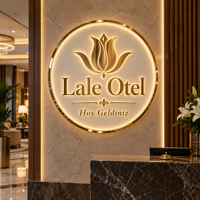 Modern otel tabelası, ışıklandırmalı ve dayanıklı malzemeden yapılmış